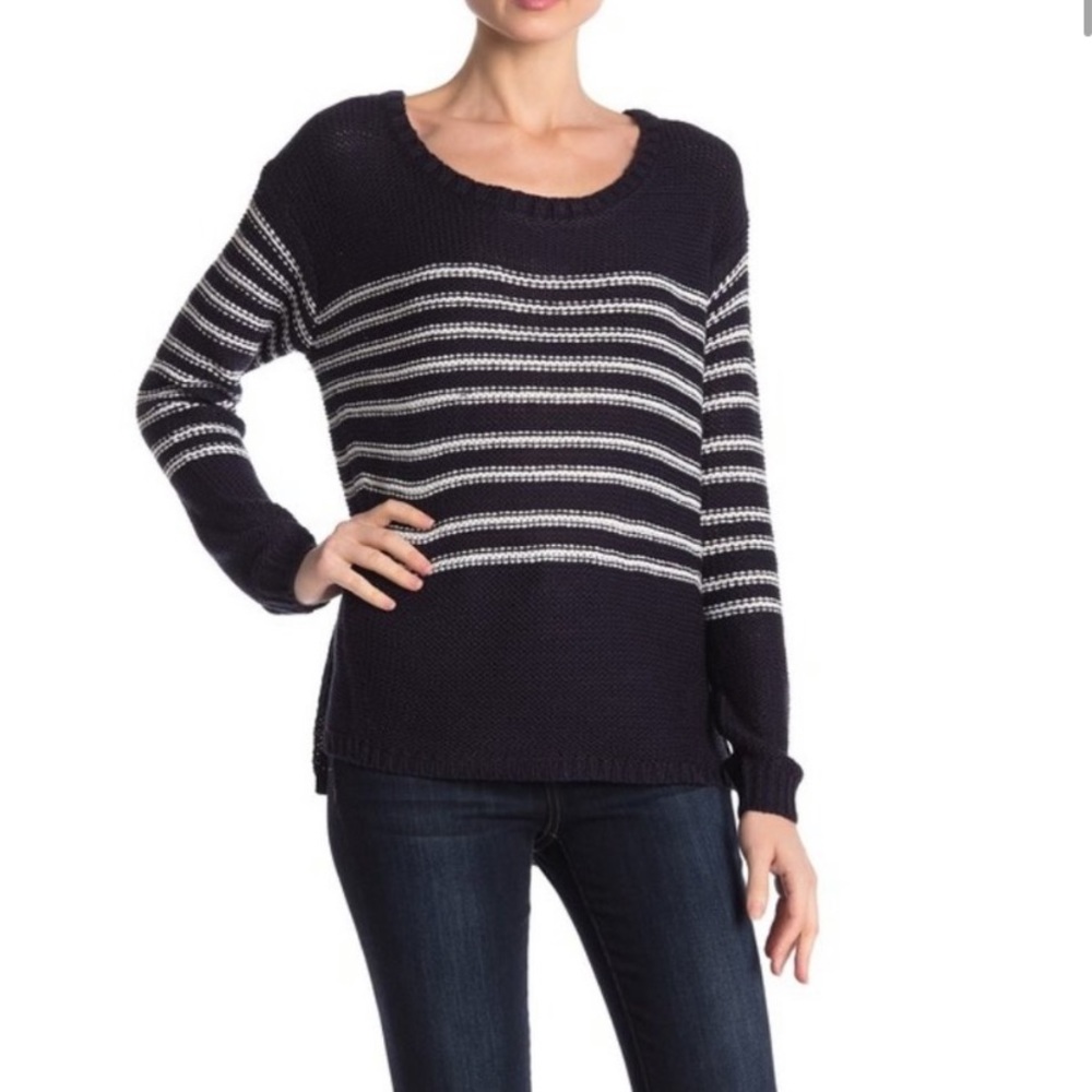 Navy White Striped Knit Sweater